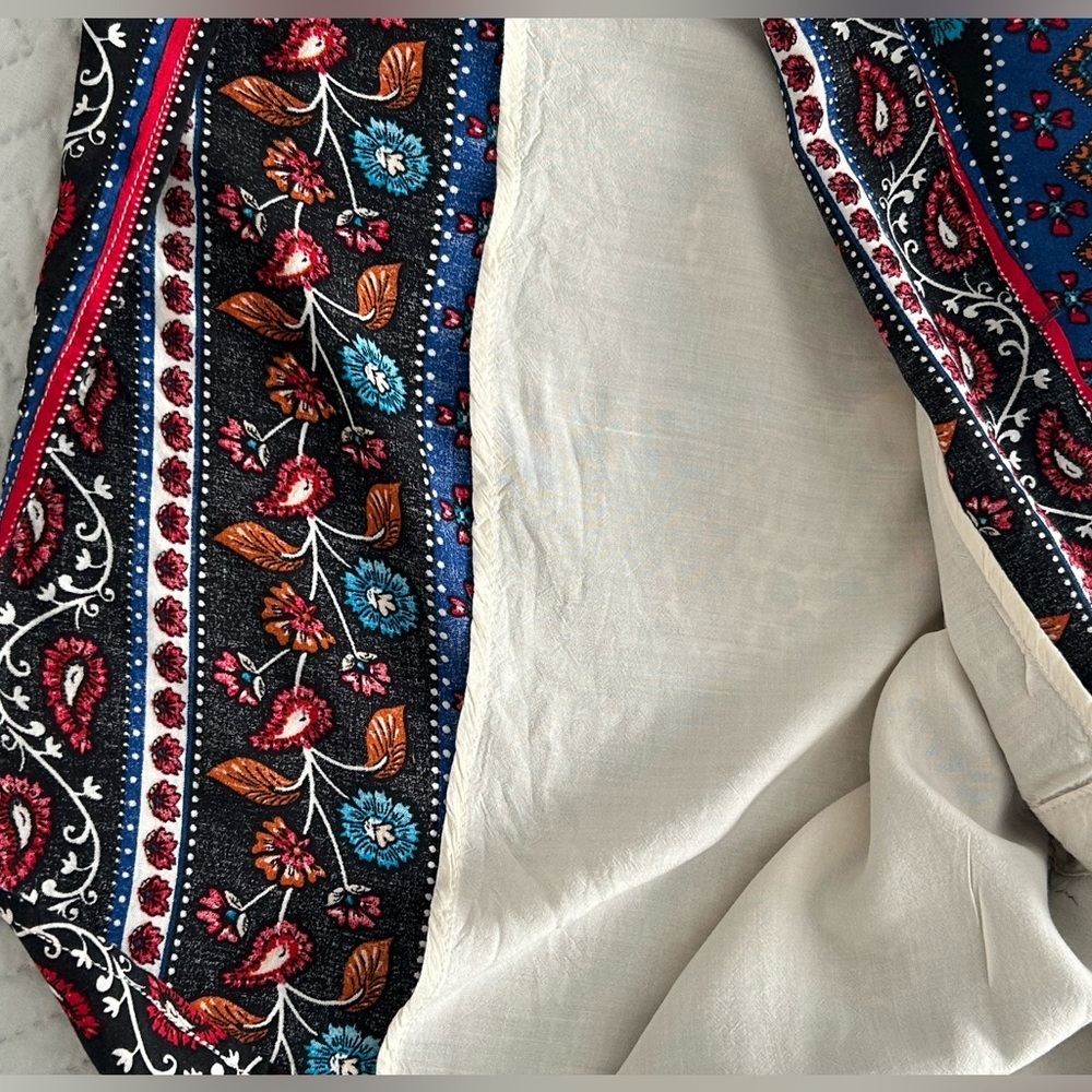 Solemio Cream and Blue Boho Mini Dress - Picture 13 of 13